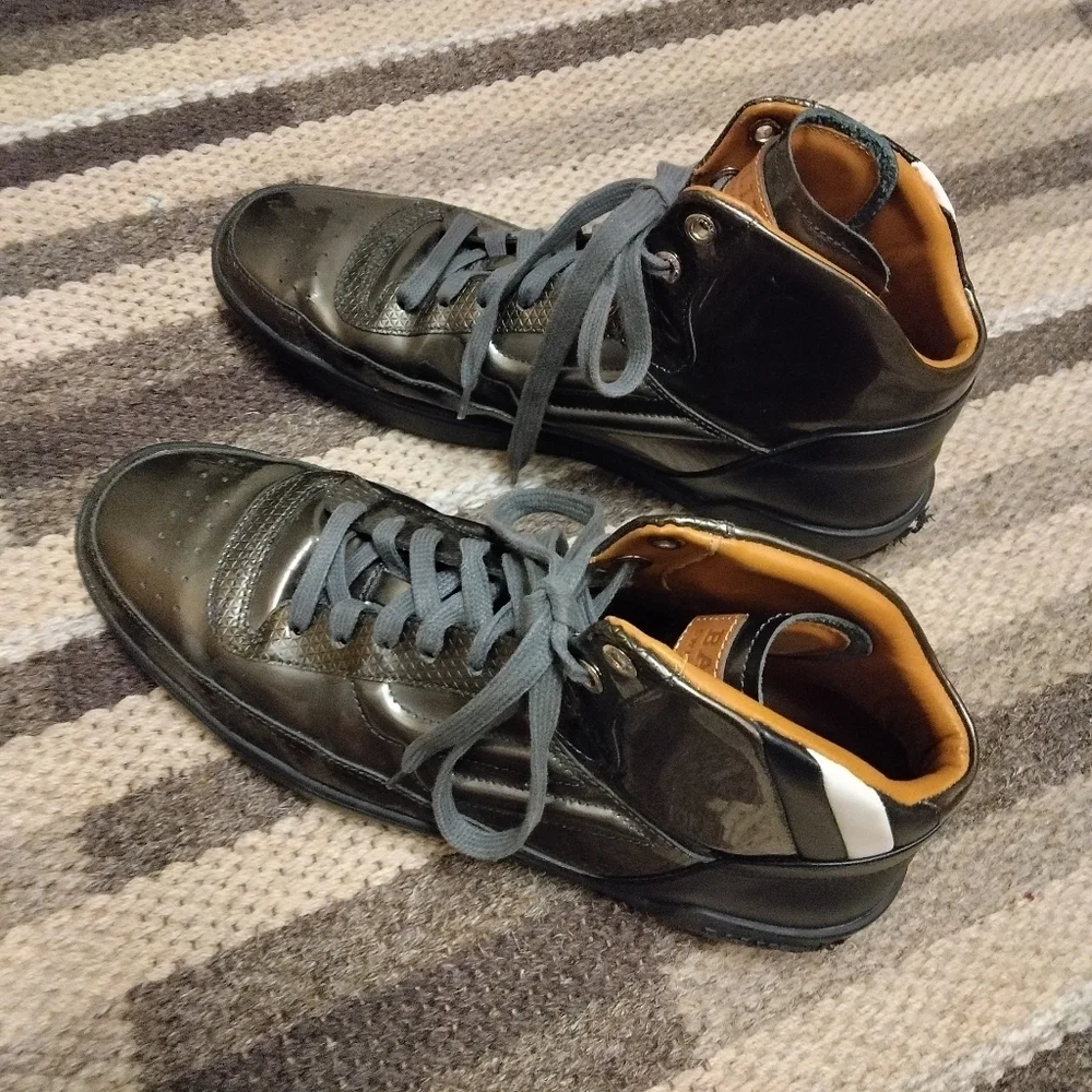 BALLY MENS SHINEY PATENT LEATHER GRAY HIGH TOPS SNEAKERS ETHYX SHOES US 9.5